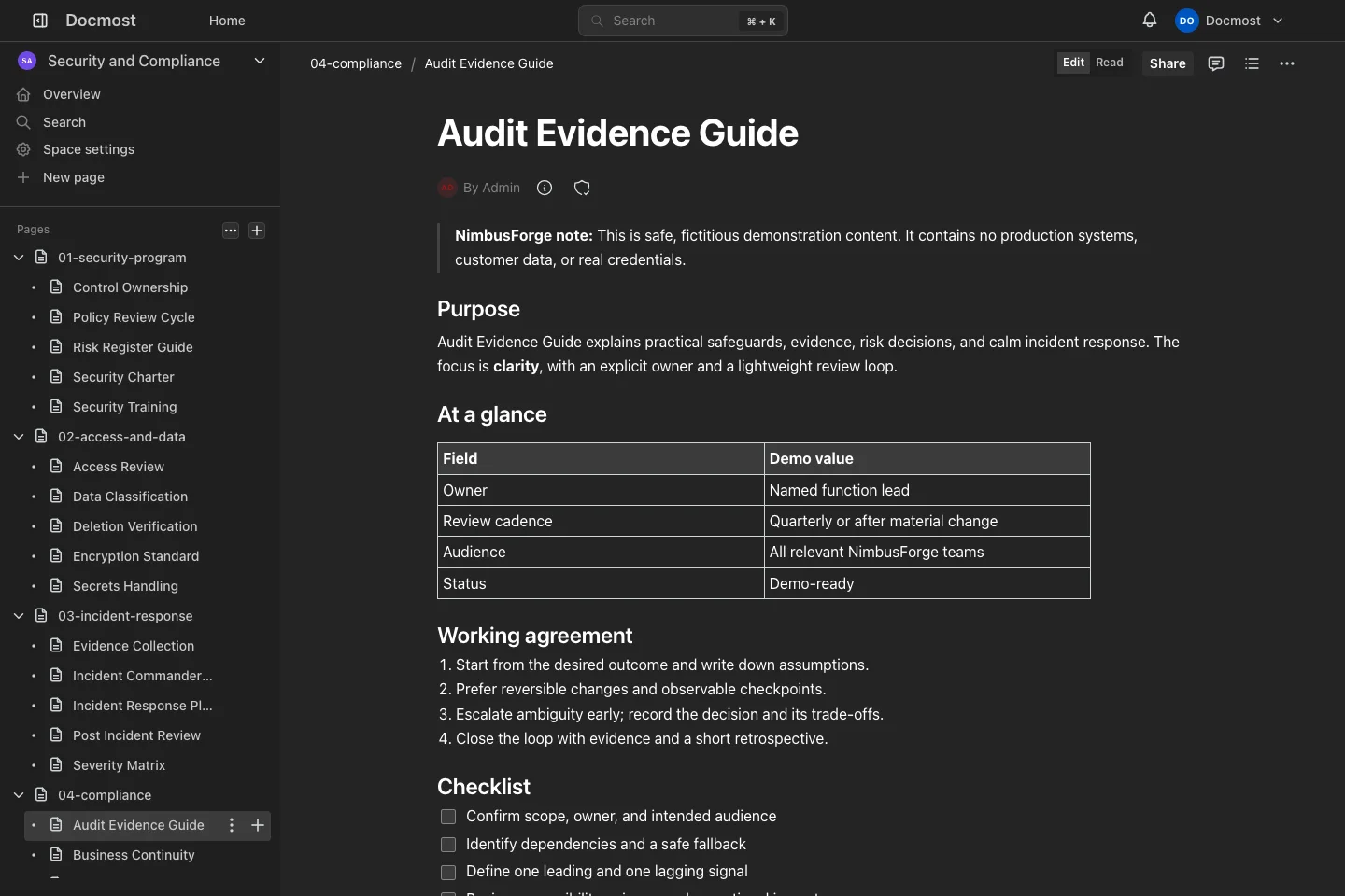 Audit Evidence Guide