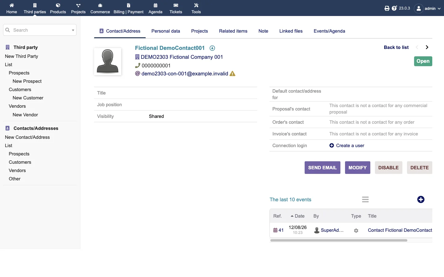 Contact overview card (Desktop 1x Light)