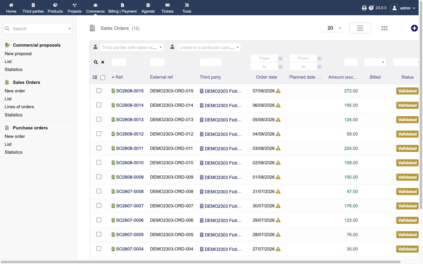 Sales orders list (Desktop 1x Light)