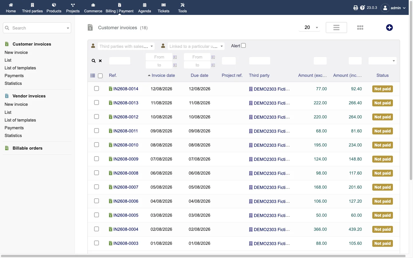 Customer invoices list (Desktop 1x Light)
