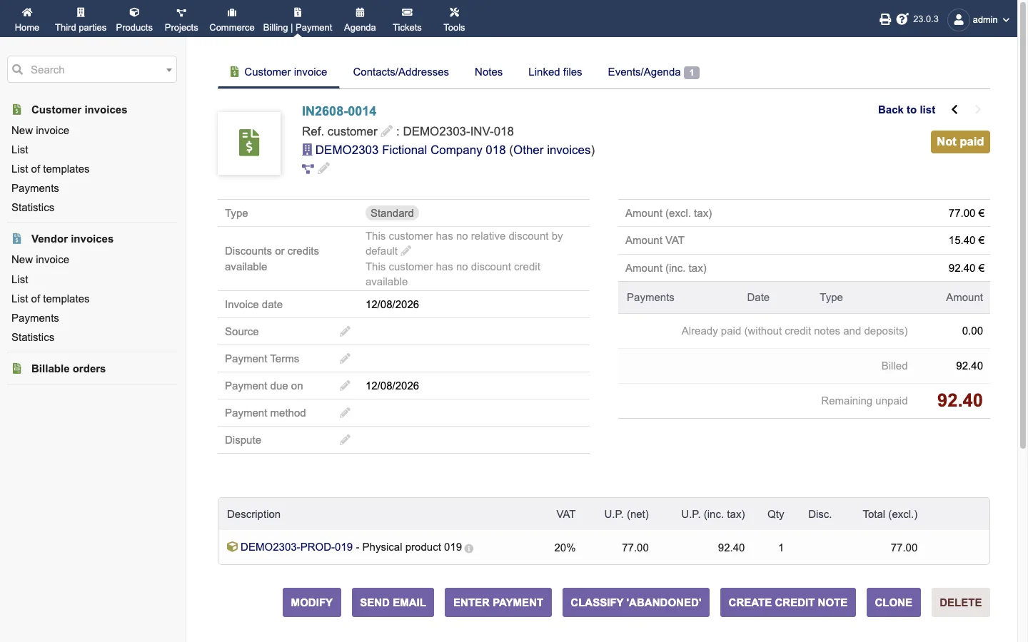 Customer invoice detail (Desktop 1x Light)