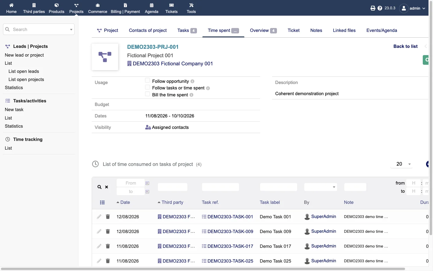 Project time tracking (Desktop 1x Light)
