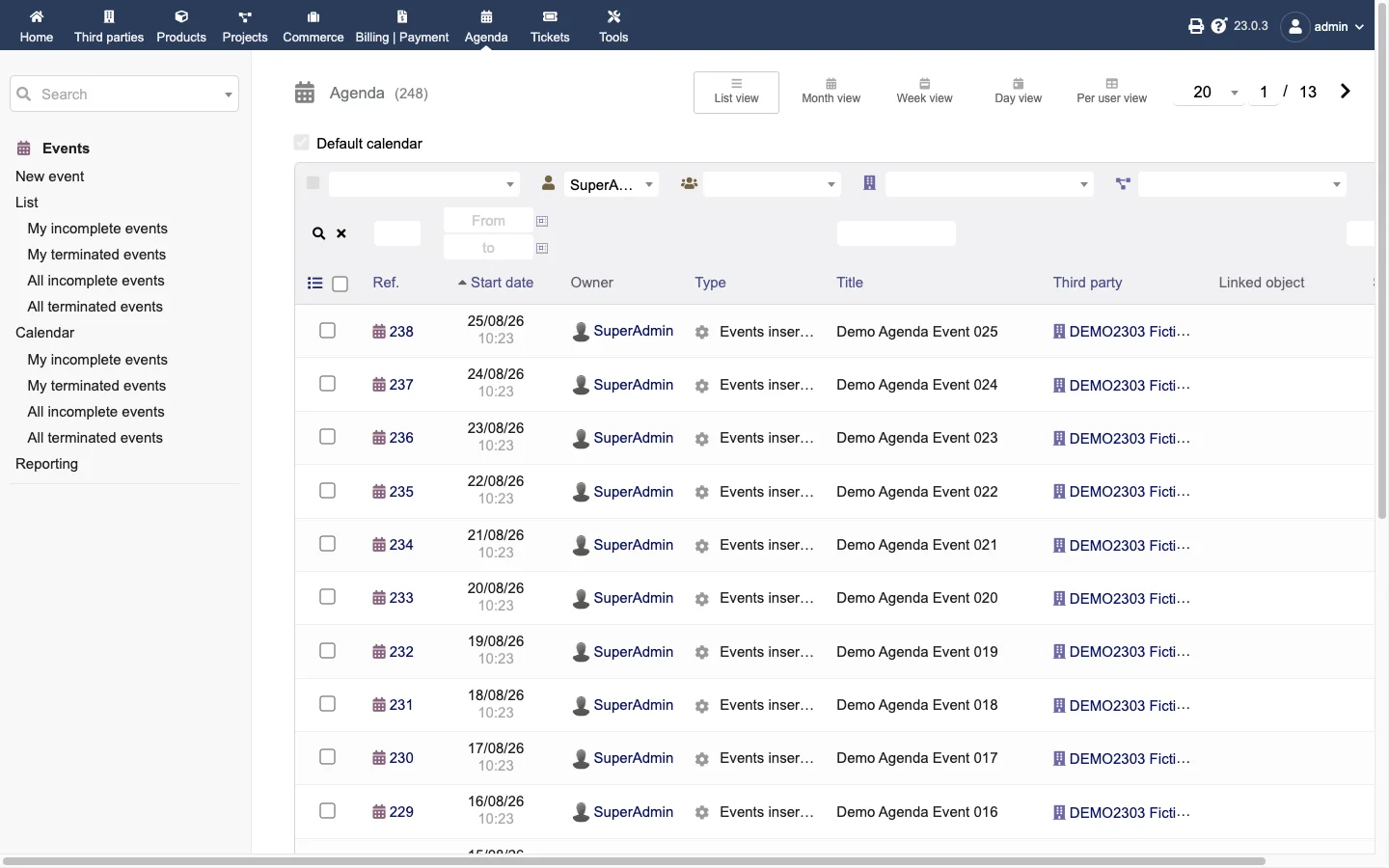 Agenda event list (Desktop 1x Light)