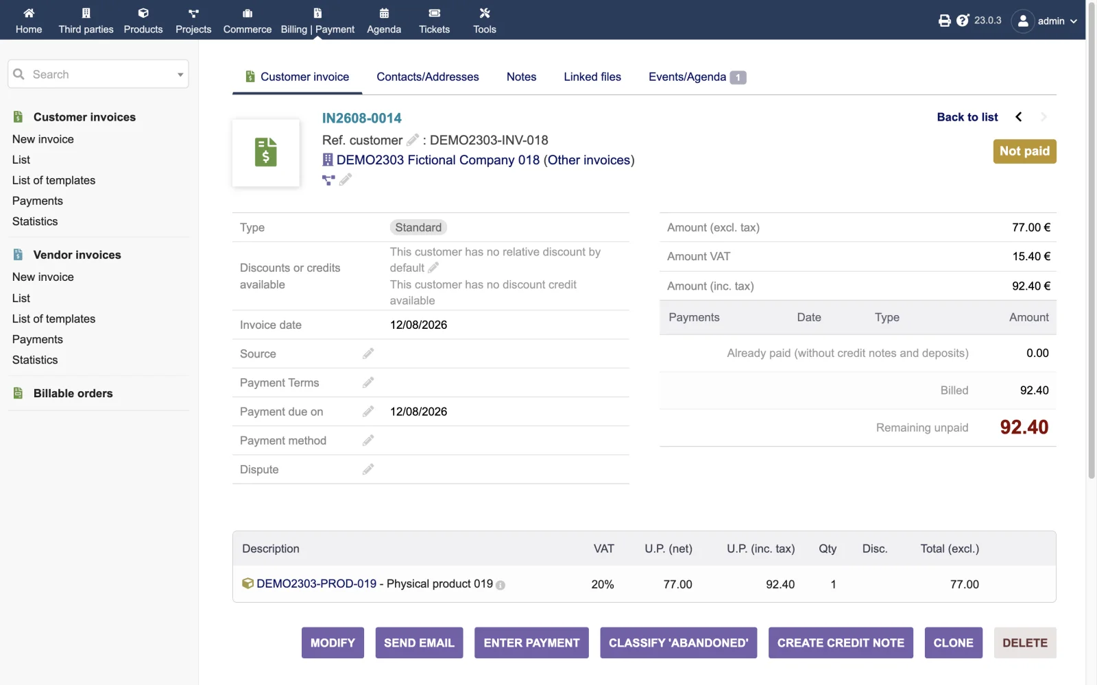 Customer invoice detail (Retina 2x Light)