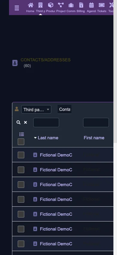 Contacts and addresses directory (Mobile 1x Dark)