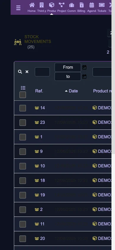 Stock movement history (Mobile 1x Dark)