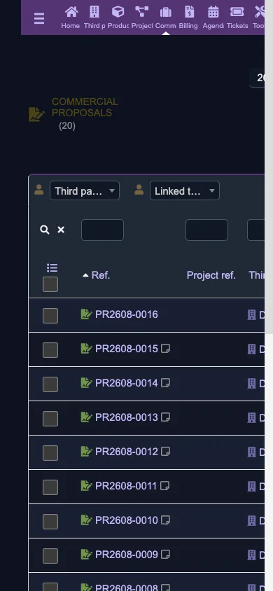 Commercial proposals list (Mobile 1x Dark)