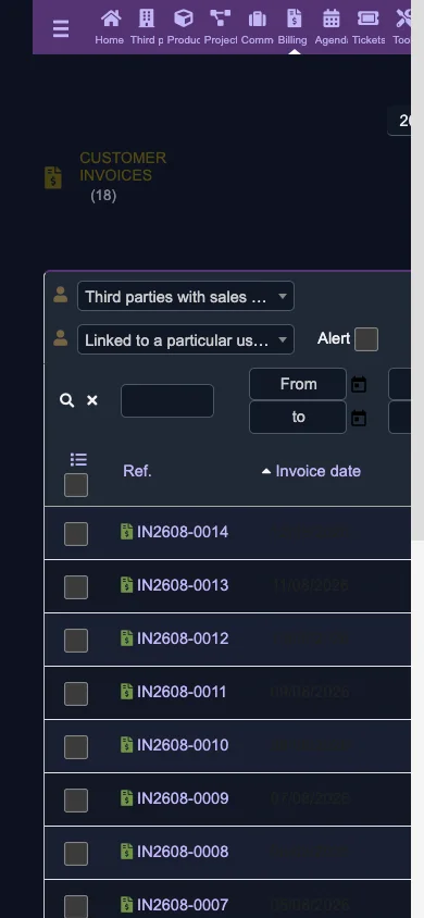 Customer invoices list (Mobile 1x Dark)