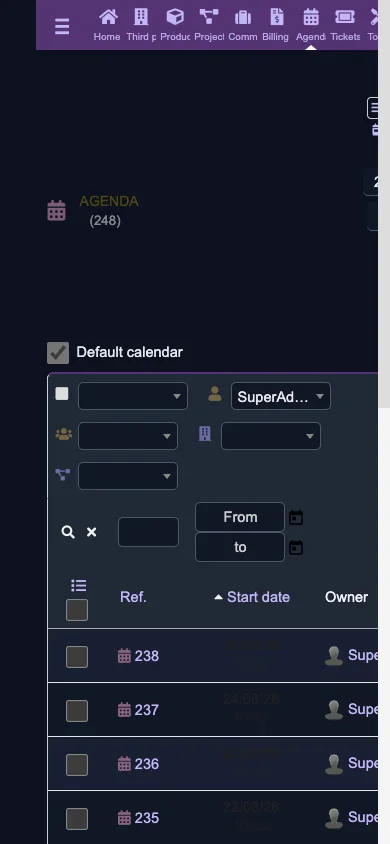 Agenda event list (Mobile 1x Dark)