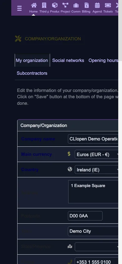Company settings (Mobile 1x Dark)