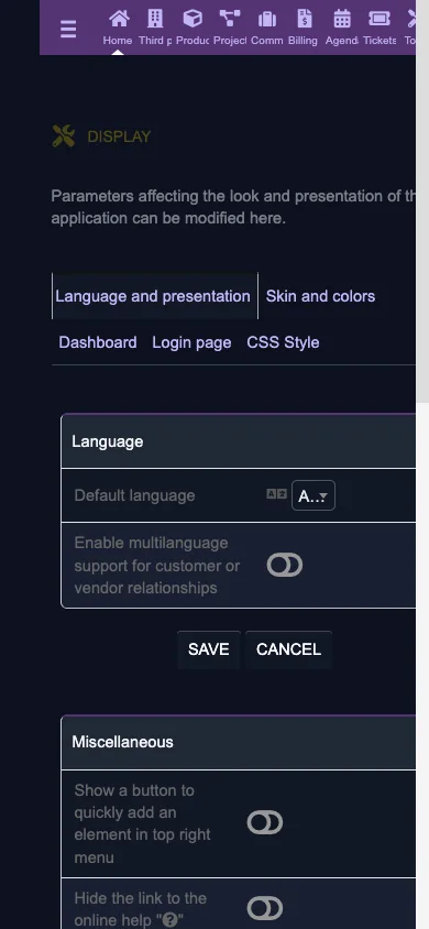 Display settings (Mobile 1x Dark)