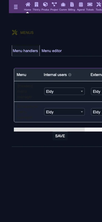 Menu settings (Mobile 1x Dark)
