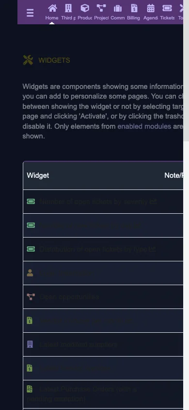 Dashboard widget settings (Mobile 1x Dark)