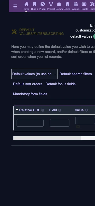 Default values and filters (Mobile 1x Dark)