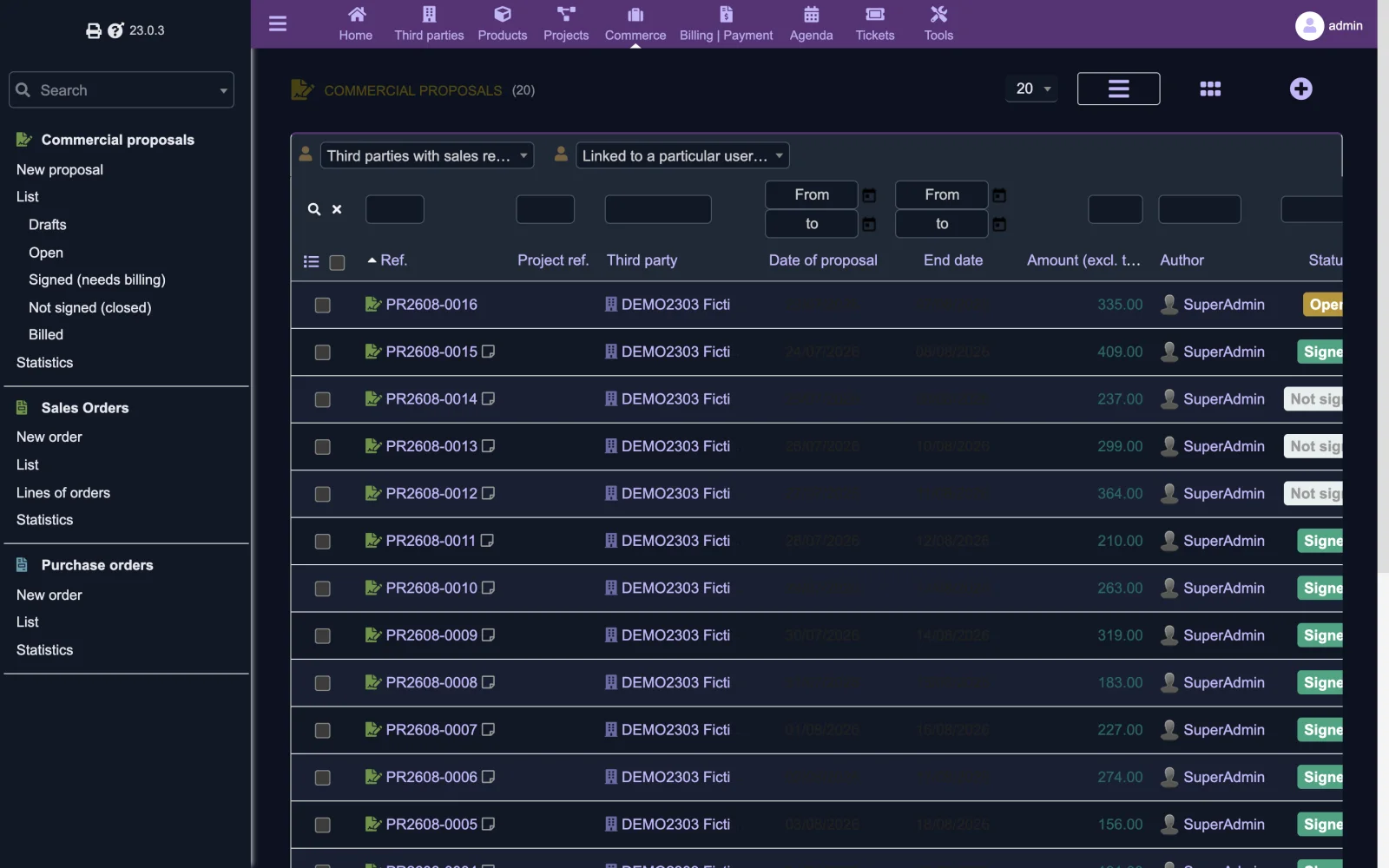 Commercial proposals list (Retina 2x Dark)