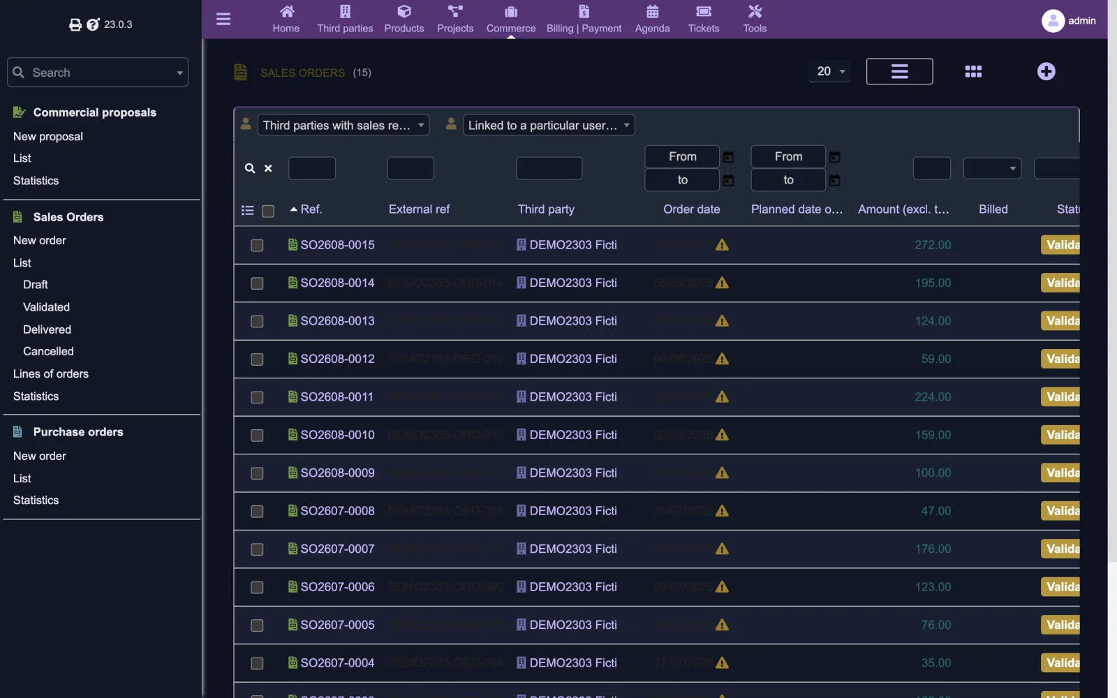 Sales orders list (Retina 2x Dark)