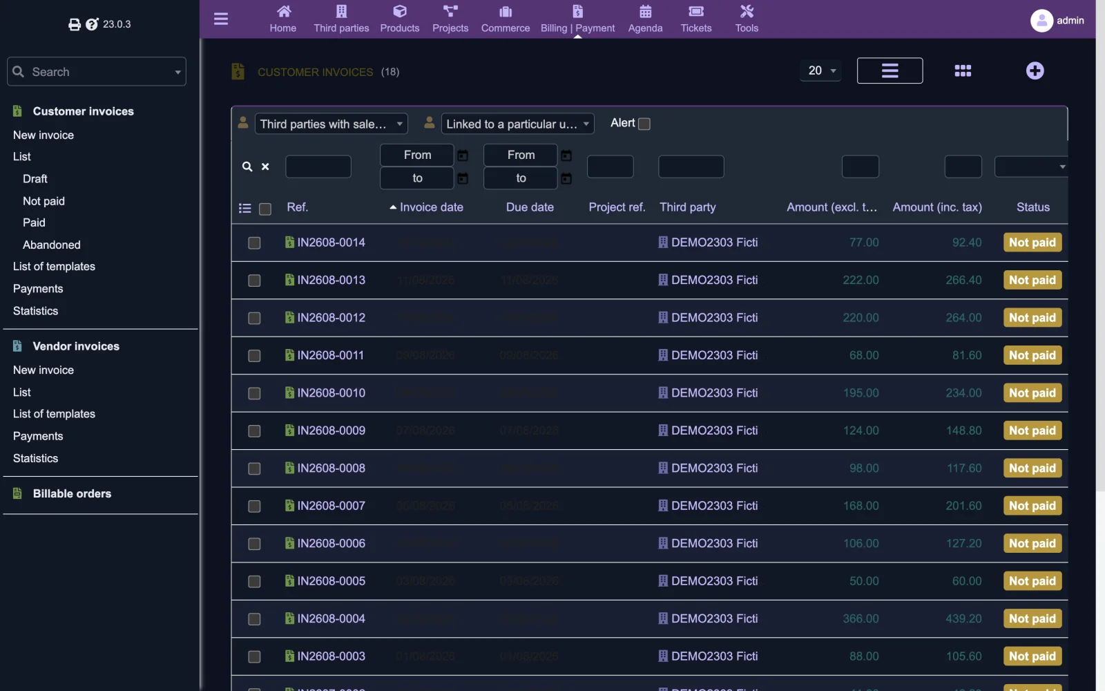 Customer invoices list (Retina 2x Dark)