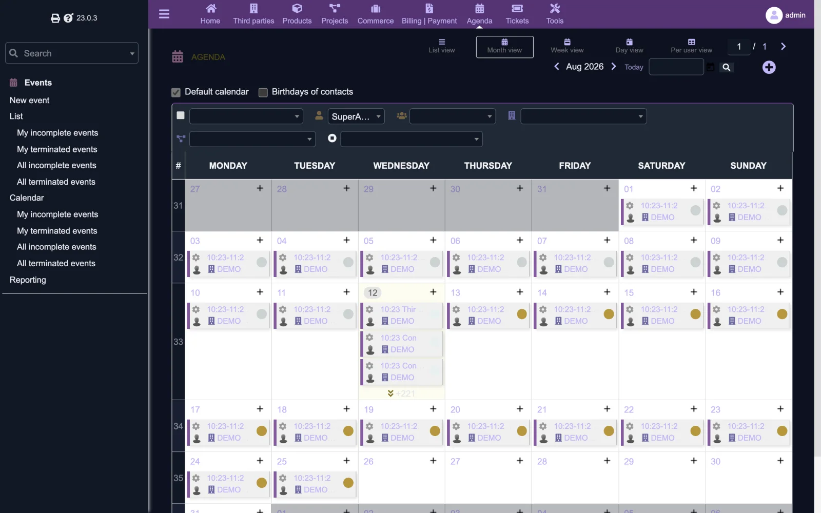 Agenda calendar (Retina 2x Dark)