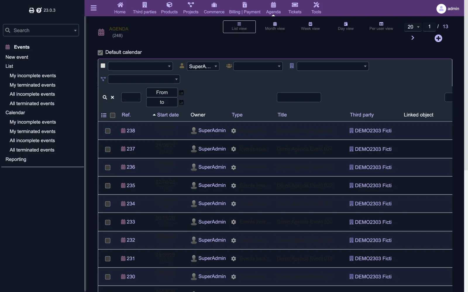 Agenda event list (Retina 2x Dark)