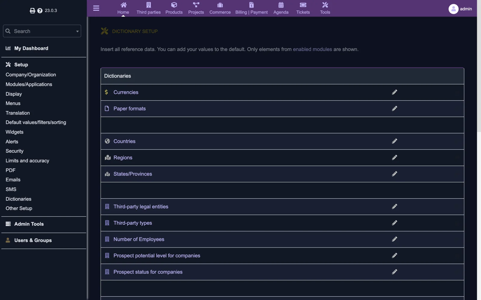 Business dictionaries settings (Retina 2x Dark)
