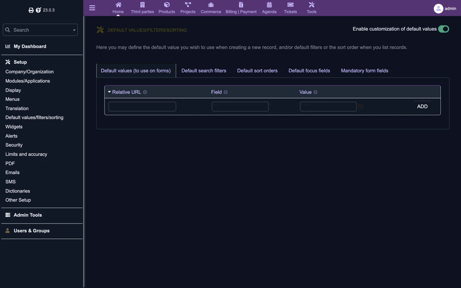Default values and filters (Retina 2x Dark)