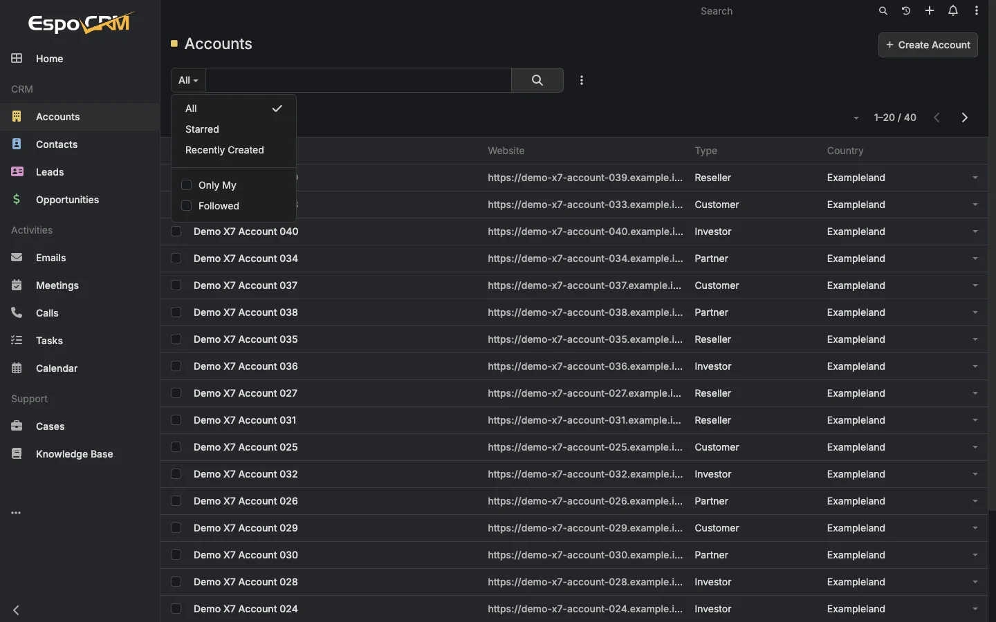 Account filtering