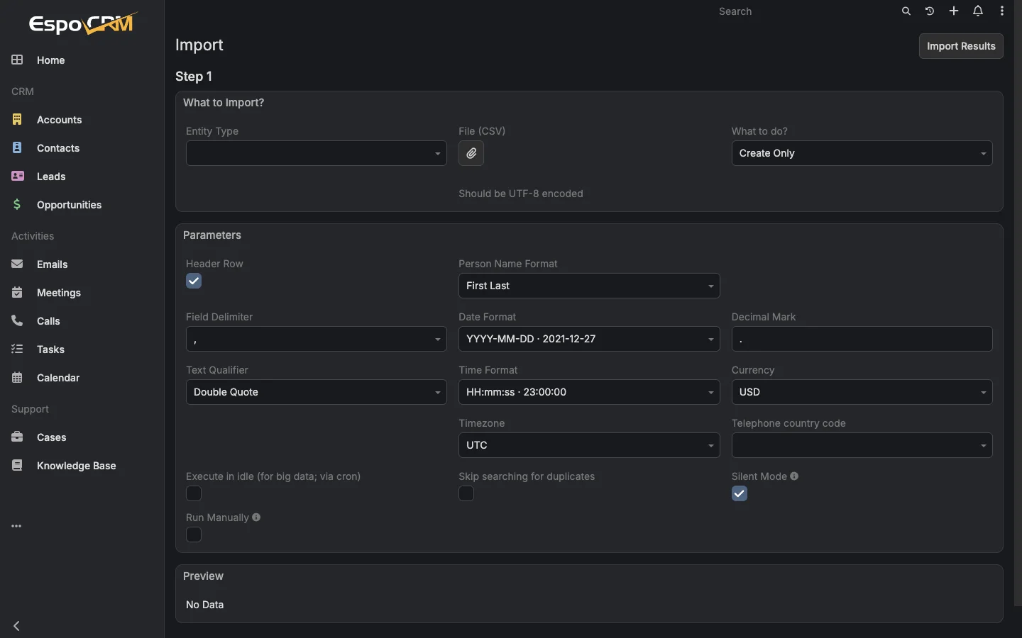 Import wizard configuration without uploaded data