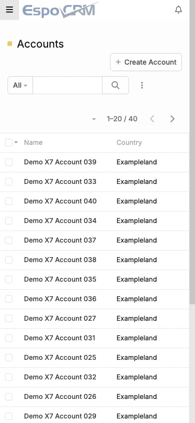 Mobile accounts list