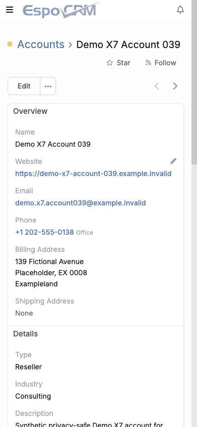 Mobile account detail