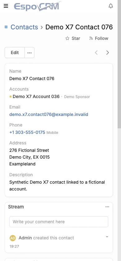 Mobile contact detail