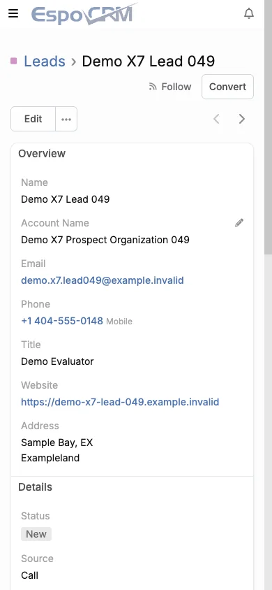 Mobile lead detail