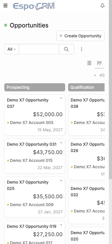 Mobile opportunity pipeline board