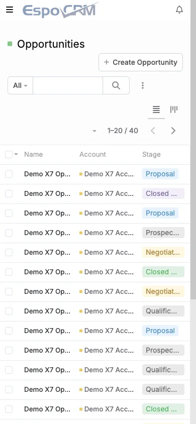 Mobile opportunities list