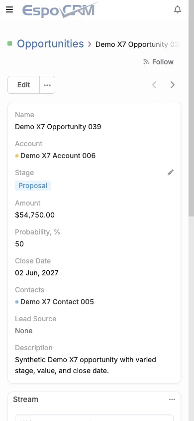 Mobile opportunity detail