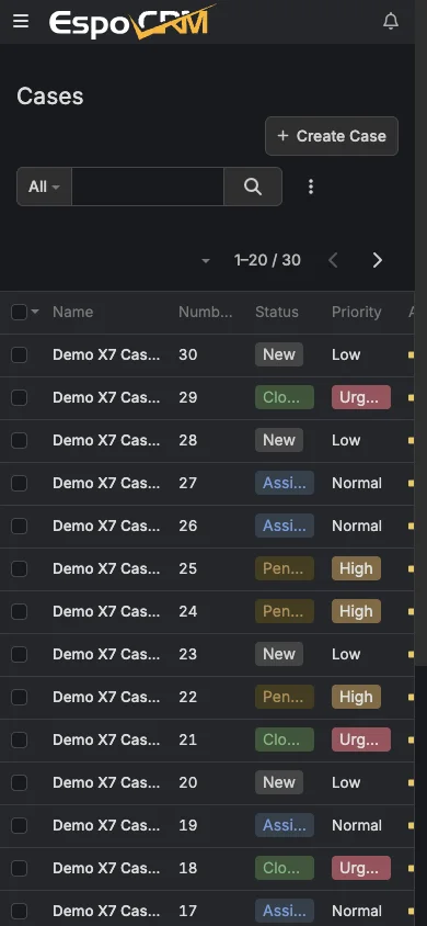 Mobile cases list