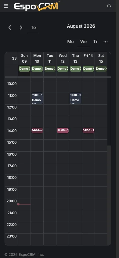 Mobile weekly calendar