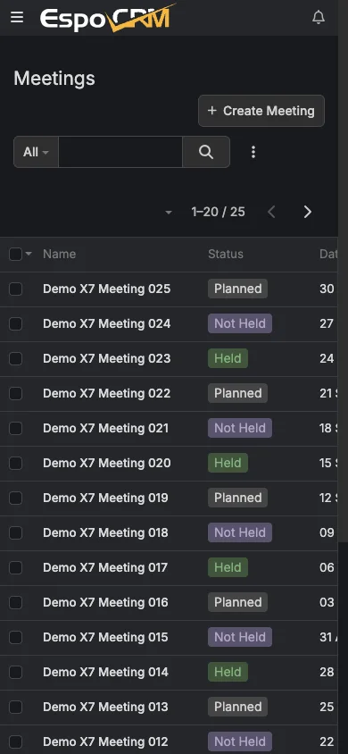 Mobile meetings list