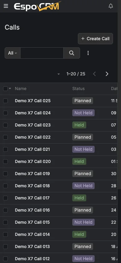 Mobile calls list