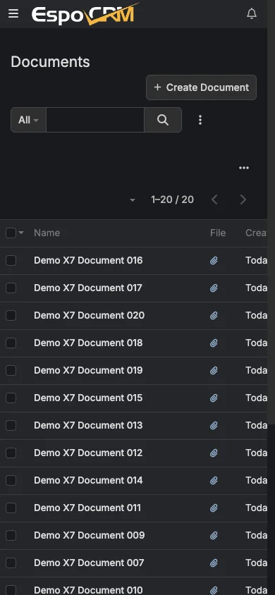 Mobile documents list