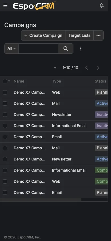 Mobile campaigns list