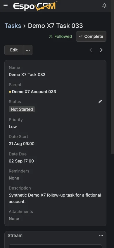 Mobile task detail