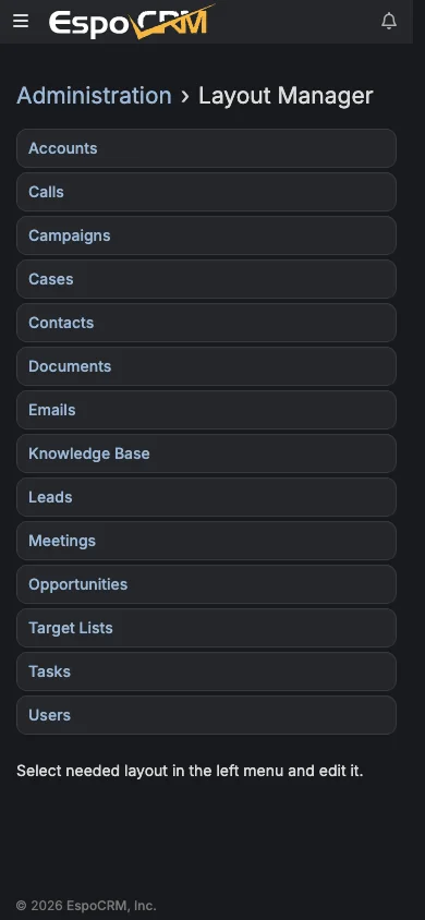 Mobile layout manager