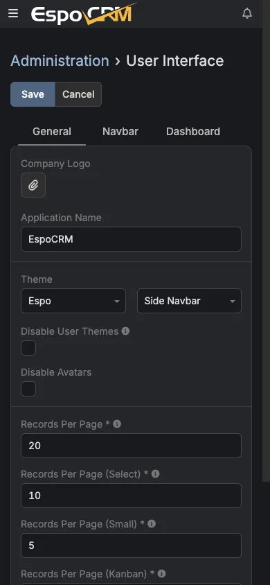 Mobile user interface settings