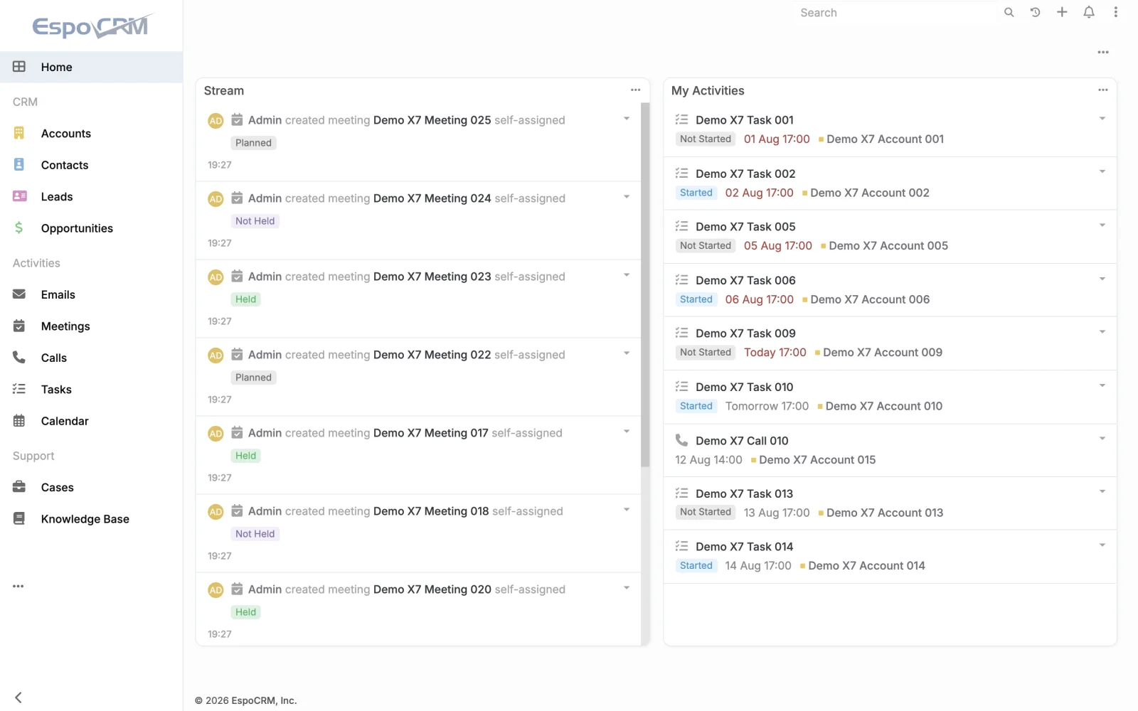 Dashboard activity stream