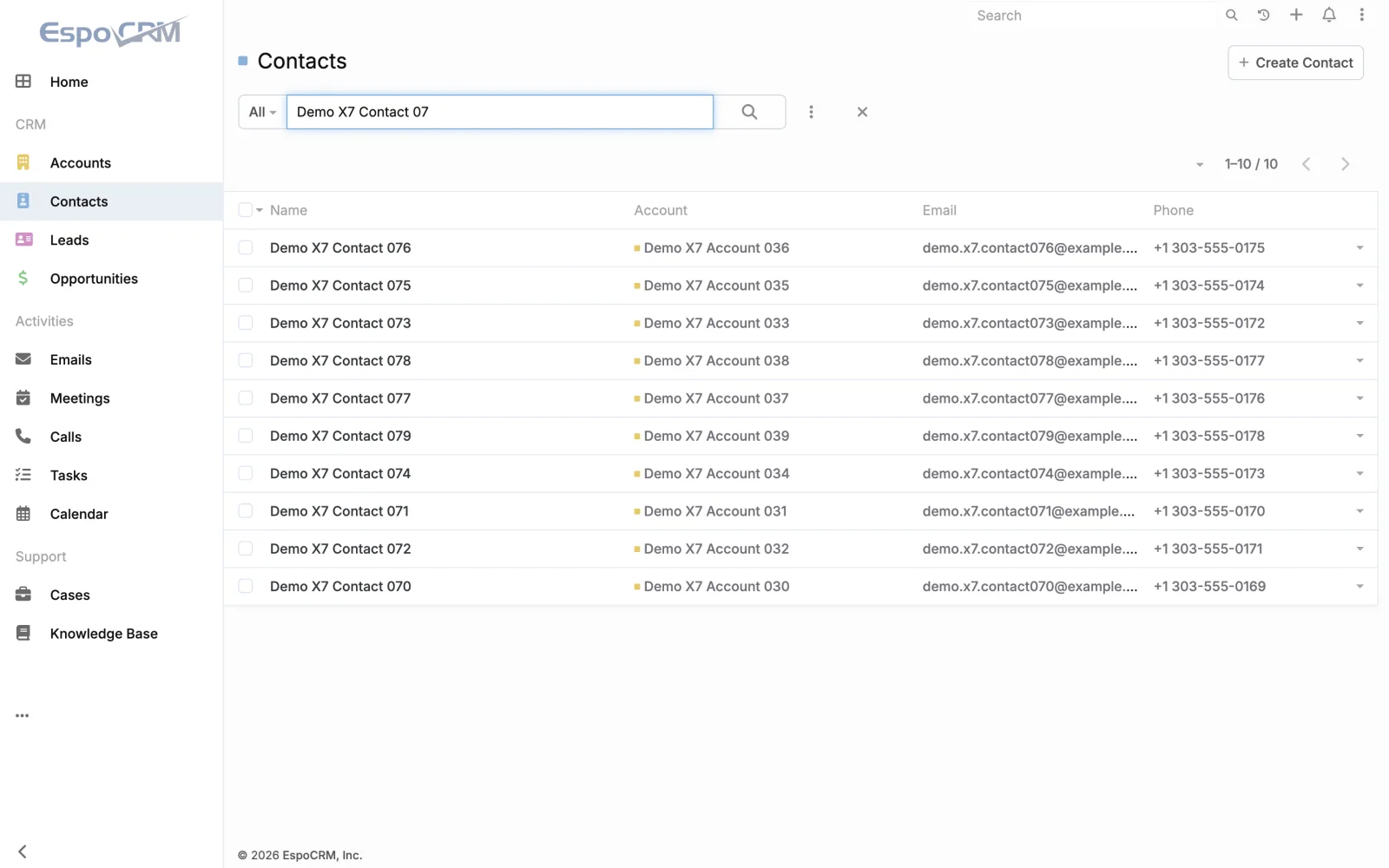 Contacts filtered by account context