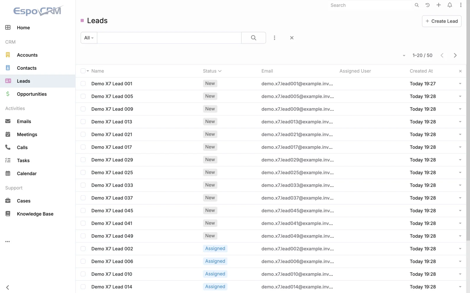 Leads pipeline sorted by status