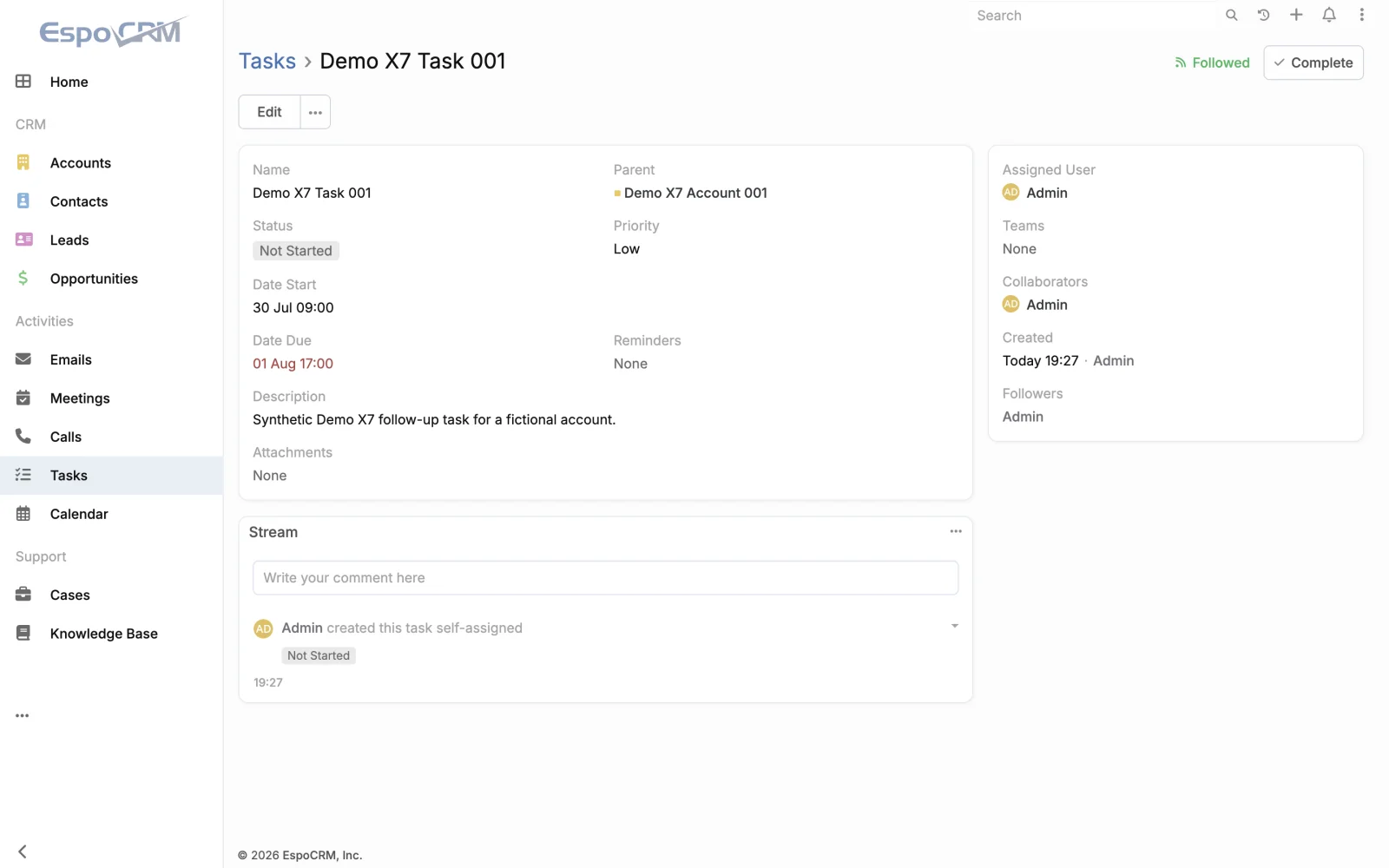 Task details with relations and activity stream