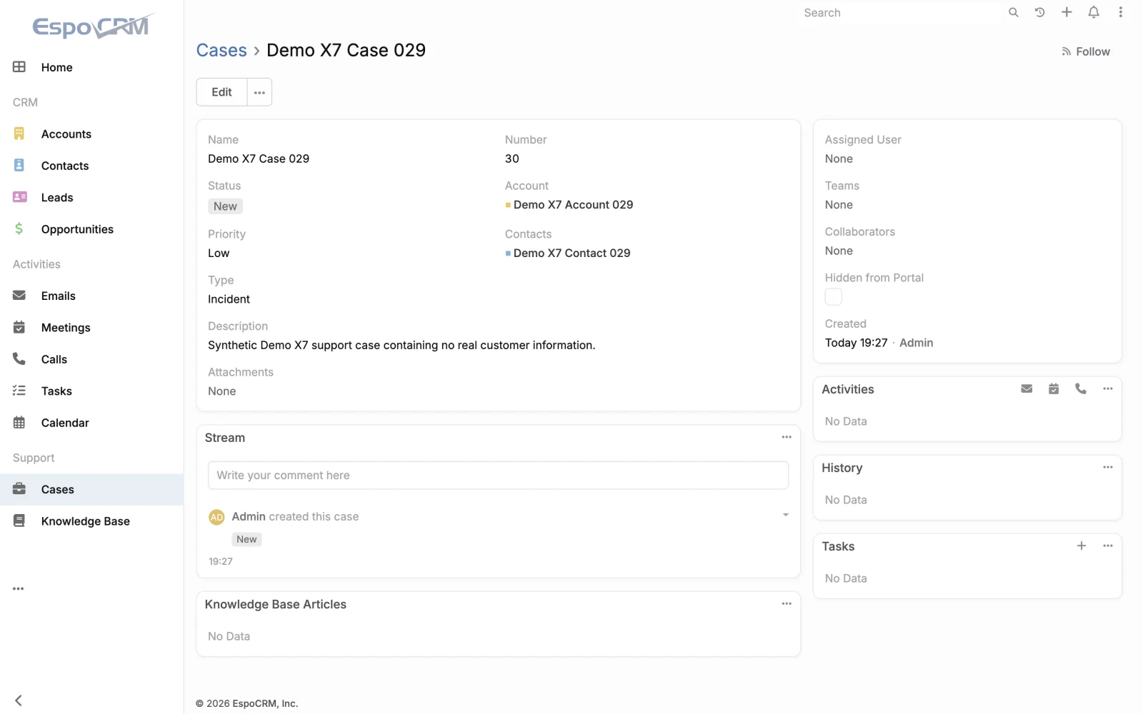 Case details and activity panel