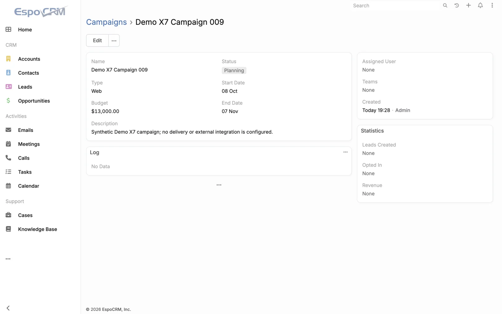 Campaign statistics and log