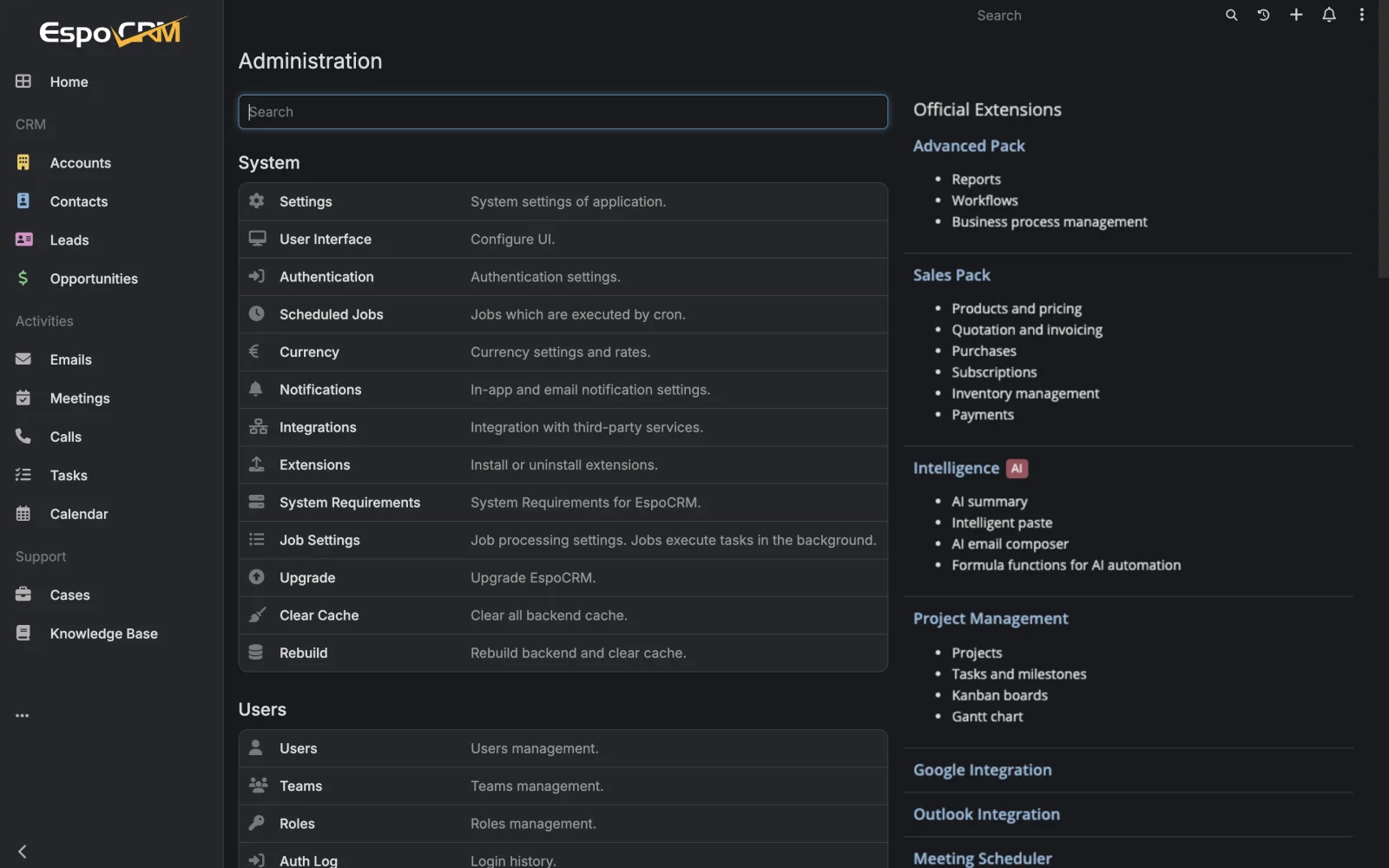 Extensions administration overview